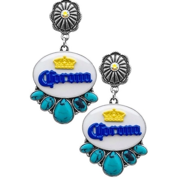CORONA COWGIRL Western Turquoise Accented Corona Statement Earrings - Picture 1 of 3